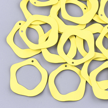 Spray Painted Iron Pendants, Ring, Yellow, 36x35x1.5mm, Hole: 1mm