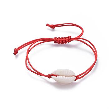 Adjustable Nylon Thread Braided Bead Bracelets, Red String Bracelets, with Natural Cowrie Shell Beads, Red, 32.1cm