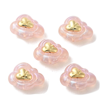 Resin Cartoon Cloud Beads, with Golden Plated Alloy Smiling Face, Misty Rose, 22x29x1.5mm, Hole: 1.8mm