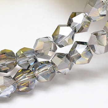Half Plated Polygon Glass Bead Strands, Platinum Plated, 8mm, Hole: 1mm, about 72pcs/strand, 20.4 inch