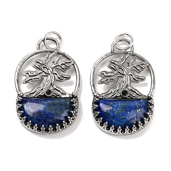 Natural Lapis Lazuli Bag Pendants, Rack Plating Antique Silver Plated Brass Tree Charms, Cadmium Free & Lead Free, 41x26x6mm, Hole: 5.5mm