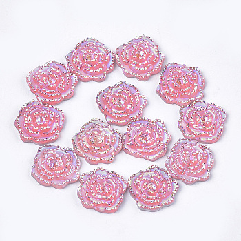 Resin Rhinestone Cabochons, Flower, Pink, 14x14x3mm