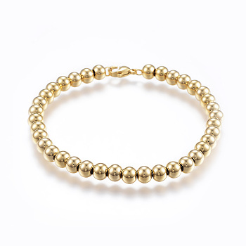 304 Stainless Steel Beaded Bracelets, with Lobster Clasp, Golden, 7-5/8 inch(195mm)x6mm
