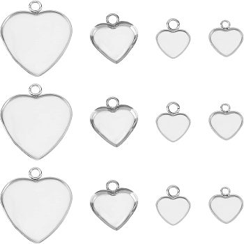 304 Stainless Steel Pendants, Heart, Including Container, Stainless Steel Color, 12x10x2mm, Hole: 1.8mm, 90pcs/box