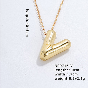 Stainless Steel Party Balloon Letter Pendant Cable Chain Necklaces for Women, Golden, Letter V, 15.75 inch(40cm)