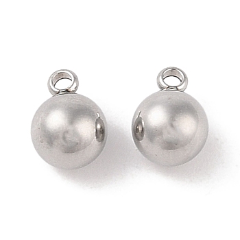 304 Stainless Steel Charms, Round Charm, Stainless Steel Color, 8.5x6mm, Hole: 1.4mm