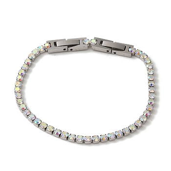 304 Stainless Steel Rhinestone Cup Chain Bracelets, Crystal AB, 7-5/8x1/8 inch(19.3x0.3cm)