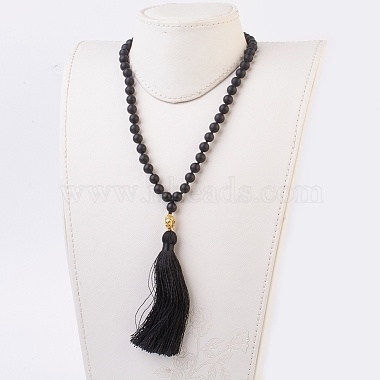 Natural Black Agate Buddha Mala Beads Necklaces(NJEW-JN02129-01)-4