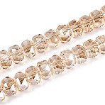 Electroplate Glass Beads Strands, Rondelle, Faceted, AB Plated, Bisque, 7~8x4.5~5mm, Hole: 1.2~1.4mm, about 79~81pcs/strand, 15.35~15.94''(39~40.5cm)(EGLA-T021-20K)