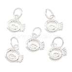 925 Sterling Silver Fish Charms, with Jump Rings and 925 Stamp, Silver, 8.5x9x1mm, Hole: 4mm(STER-A049-01B-S)