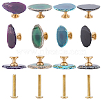 4Pcs 4 Colors Brass & Natural Agate Drawer Knobs, Drawer Pulls Handle, Iron Screw, for Home, Cabinet, Cupboard and Dresser, Mixed Color, 39~42x45~51x22mm, 1pc/color(AJEW-DR0001-63)