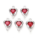 Brass Connector Charms, Heart Links, with Porcelain, Nickel Free, Crimson, 13.5x8x3.5~4mm, Hole: 1~1.2mm(KK-N286-03D-P)