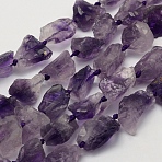 Rough Raw Natural Amethyst Beads Strands, Grade A++, Nuggets, 10~17x8~12mm, Hole: 1mm, about 27pcs/strand, 16.5 inch(41.9cm)(G-K202-23)