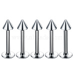 304 Stainless Steel Cone Internally Threaded Labrets for Women Men, Stainless Steel Color, Pin: 1.2x10mm, Head: 3mm(WG9B6EB-13)