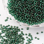 12/0 Grade A Round Glass Seed Beads, Silver Lined, Dark Green, 12/0, 2x1.5mm, Hole: 0.3mm, about 30000pcs/bag(SEED-Q007-F53)