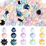 120Pcs 3 Styles Opaque Resin Beads, AB Color Plated, Flower, Mixed Color, 6~9.5x6.5~9.5x2.5mm, Hole: 1mm, 40pcs/style(RESI-FS0002-29)