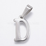 304 Stainless Steel Pendants, Letter.D, 18x11x1mm, Hole: 3.5x9mm(STAS-F106-96P-D)
