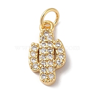 Rack Plating Brass & Cubic Zirconia Pendants, Cadmium Free & Lead Free, Long-Lasting Plated, Cactus, with Jump Ring, Real 18K Gold Plated, 15x8x3mm, Hole: 5mm(KK-L216-063G)