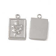 201 Stainless Steel Pendants, Rectangle with Snake Charm, Stainless Steel Color, 16x10.5x2mm, Hole: 1.5mm(STAS-J401-VC748)