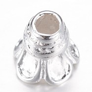 Brass Bead Caps, 5-Petal, Silver Color Plated, 9x9mm, Hole: 3mm(X-KK-P037-03S)