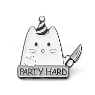 Word Party Hard Alloy Brooch, Cat with Knife Lapel Pin for Backpack Clothes, Electrophoresis Black, White, 28x28x1.5mm, Pin: 1mm(JEWB-M022-13)