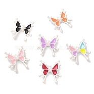 Alloy Enamel Pendants, with ABS Imitation Pearl, Butterfly Charm, Matte Silver Color, 22x21x6mm, Hole: 1mm(FIND-C049-05MS)