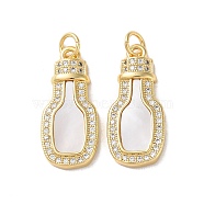 Brass Micro Pave Cubic Zirconia Pendants, with Shell, Real 18K Gold Plated, Bottle, Clear, 23.5x10.5x3.5mm, Hole: 3mm(KK-B083-10G)