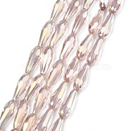 Electroplate Glass Beads Strands, Half Plated, Faceted, Teardrop, Rainbow Plated, 15x6mm, Hole: 1mm, about 50pcs/strand, 28.3 inch(72cm)(X-EGLA-L015-HP-B07)