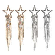 2 Pairs 2 Colors Alloy Hollow Star Dangle Stud Earrings, Crystal Rhinestone Tassel Earrings, Platinum & Light Gold, 103x26.5mm, 1 Pair/color(EJEW-AN0003-77)