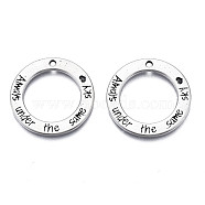 Tibetan Style Alloy Pendants, Cadmium Free & Lead Free, Ring with Words Always Under The Same Sky, Antique Silver, 25x1.5mm, Hole: 1.6mm, about 430pcs/1000g(TIBEP-N008-175)