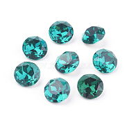 Pointed Back & Back Plated Glass Rhinestone Cabochons, Grade A, Faceted, Flat Round, Blue Zircon, 8x4.5mm(RGLA-J012-8mm-229)