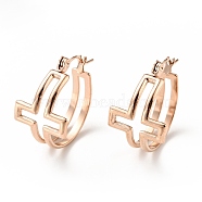 Ion Plating(IP) 304 Stainless Steel Cross Hoop Earrings for Women, Rose Gold, 22x21x14mm, Pin: 0.8mm(EJEW-G293-02RG)