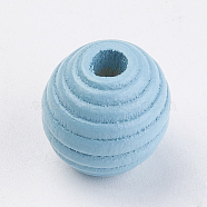 Natural Maple Wood Beehive Beads, Dyed, Round, Light Sky Blue, 13~14x13mm, Hole: 3~4mm, about 640pcs/500g(WOOD-Q030-48B)
