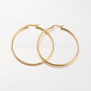304 Stainless Steel Hoop Earrings, Hypoallergenic Earrings, Ring Shape, Real 18K Gold Plated, 12 Gauge, 50x2mm, Pin: 1x0.7mm(X-EJEW-N0016-11G-H)