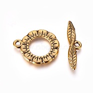 Tibetan Style Toggle Clasps, Flat Ring, Lead Free and Cadmium Free, Antique Golden, 24x17x2mm, Hole: 2mm(GLF11359Y)