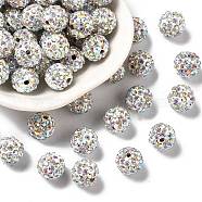 Perles de boule pavé disco , Perles de strass en argile polymère, ronde, cristal ab, pp13 (1.9~2mm), 6 rangs de strass, 10mm, Trou: 1.5mm(RB-A130-10mm-11)