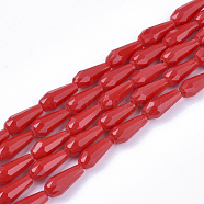 Opaque Solid Color Glass Beads Strands, Imitation Jade, Faceted, Teardrop, Red, 9~10x4mm, Hole: 1mm, about 72pcs/Strand, 26.38~27.17 inch(67~69cm)(GLAA-T009-001A)