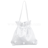 Ribbon Bridal Wedding Money Bag, Satin Flower Decorated Handbag with Plastic Pearl, White, 198x215x1.5~11mm, Inner Diameter: 145x215mm(AJEW-WH0291-25)