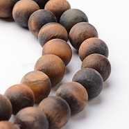 Frosted Round Natural Tiger Eye Bead Strands, Grade AB, 8mm, hole: 1mm, about 47~48pcs/strand, 15 inch(G-J346-15-8mm)