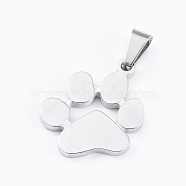 304 Stainless Steel Pendants, Dog Paw Prints, Stainless Steel Color, 22.7x19x1.7mm, Hole: 2.7~3.6x7.5mm(X-STAS-E481-02P)