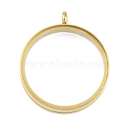 Ion Plating(IP) 304 Stainless Stee Locket Pendants, with Glass, Flat Round Charm, Real 18K Gold Plated, 41x34x6mm, Hole: 5mm(STAS-S132-16G-05)