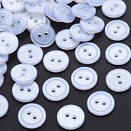 2-Hole Resin Buttons, Pearlized, Flat Round, Alice Blue, 14x2mm, Hole: 2mm(X-BUTT-N018-045)