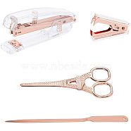 Office Tool Sets, with Transparent Spring Powered Desktop Stapler, Iron Claw Staple Remover, Stainless Steel Scissors & Envelope Opener, Rose Gold(AJEW-NB0001-56)