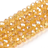 Electroplate Glass Beads Strands, AB Color Plated, Faceted Rondelle, Goldenrod, 3.5~4x2.5~3mm, Hole: 0.5mm, about 123~127pcs/strand, 13.39 inch~13.78 inch(34~35cm)(EGLA-R048-3mm-35)