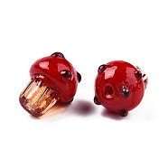 Handmade Bumpy Lampwork Beads, Mushroom, Red, 15x12.5~13mm, Hole: 1.6mm(LAMP-N029-014)