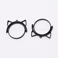 Alloy Open Back Bezel Pendants, Rotatable Pendants, For DIY UV Resin, Epoxy Resin, Pressed Flower Jewelry, Cat Shape, Electrophoresis Black, 32x33x3.7mm, Hole: 1.5mm(PALLOY-TAC0012-23B-01)