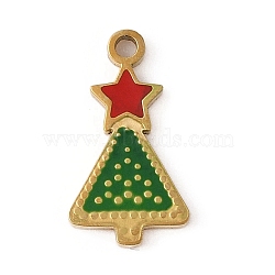 Christmas Theme Ion Plating(IP) 304 Stainless Steel Enamel Charms, Golden, Christmas Tree, 13.5x7.5x1mm, Hole: 1.2mm(STAS-Z083-08G-01)