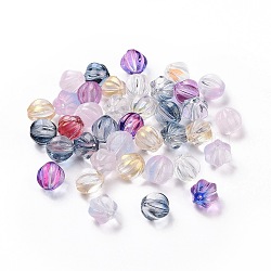 Transparent Glass Beads, with Glitter Powder, Pumpkin, Mixed Color, 8.5x8mm, Hole: 1.2mm(GLAA-L027-K-M)