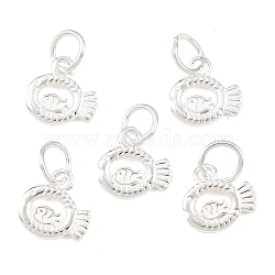 925 Sterling Silver Fish Charms, with Jump Rings and 925 Stamp, Silver, 8.5x9x1mm, Hole: 4mm(STER-A049-01B-S)
