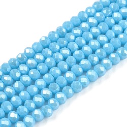 Electroplate Glass Beads Strands, Pearl Luster Plated, Faceted, Rondelle, Deep Sky Blue, 2.9~3.3x2mm, Hole: 0.8mm, about 135~140pcs/strand, 32~34cm(EGLA-A044-P2mm-A08)